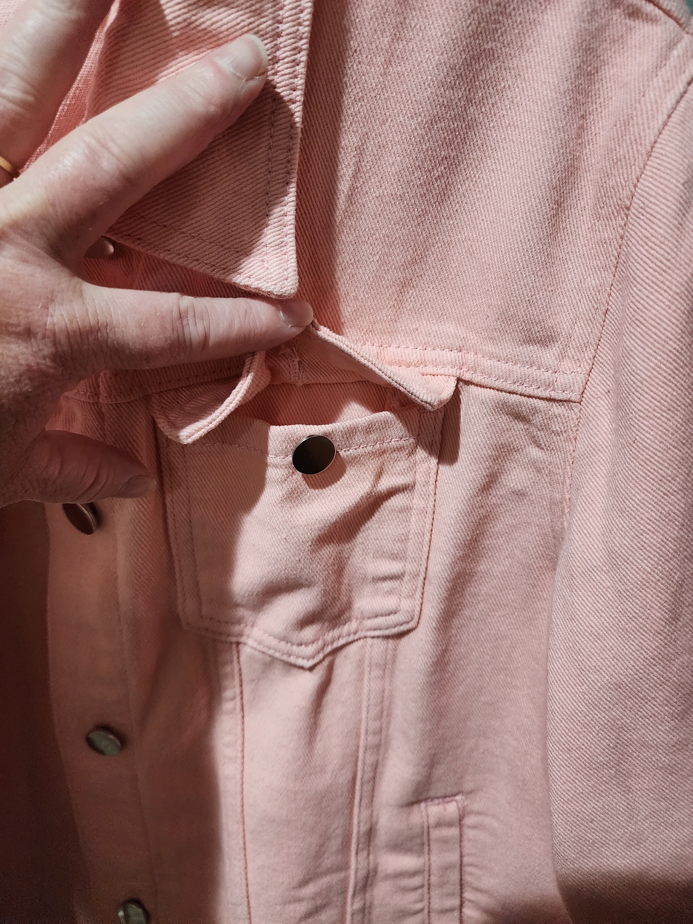 3/4 Sleeve Pink Denim Jacket Woth Pockets Button-Up - Picture 2 of 6